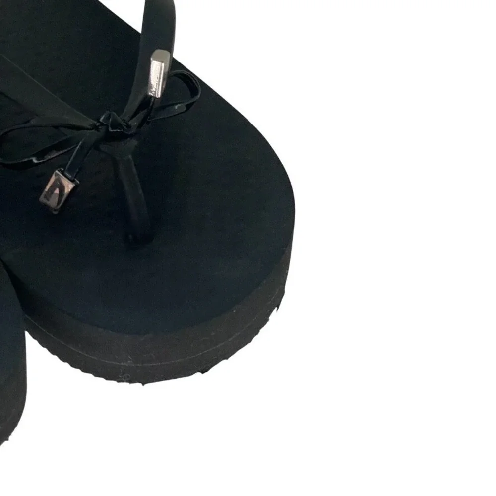 Vionic Beach Bondi Bow Wedge Toe Post Sandals Women's 7 Black